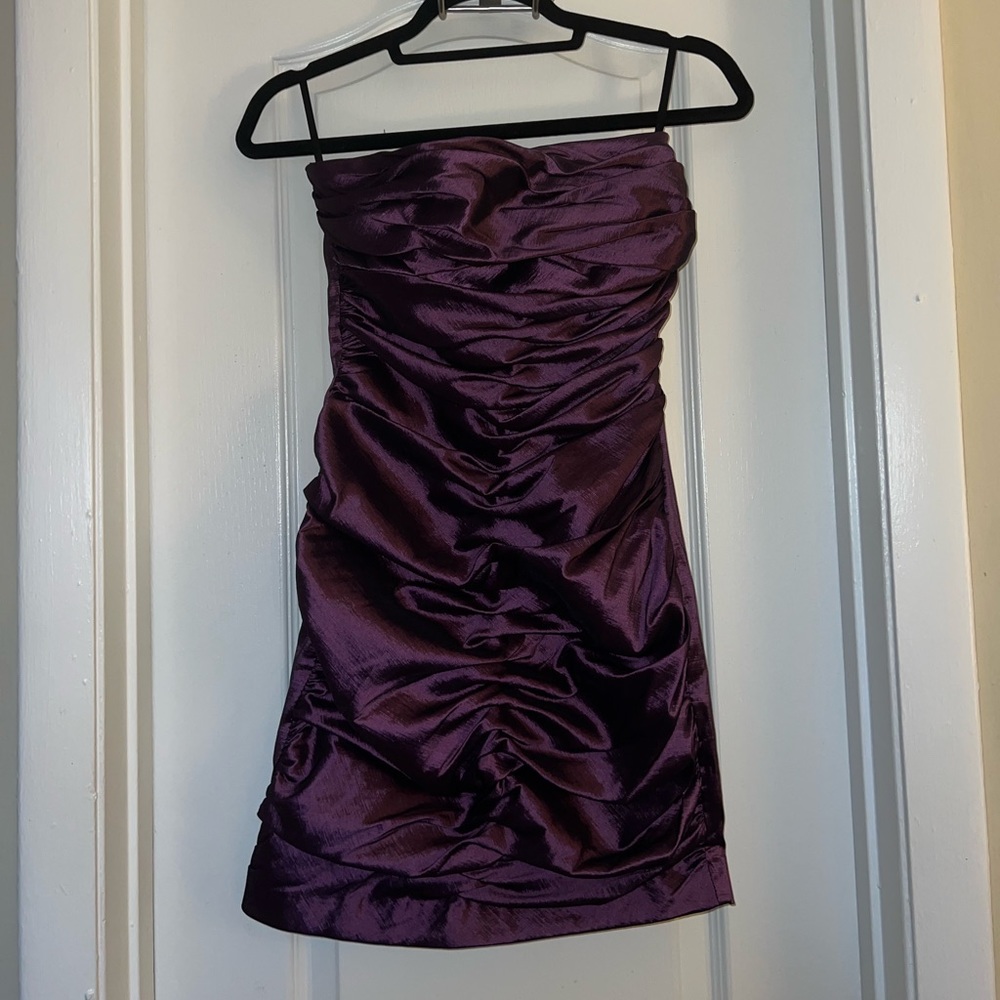 Ruched Purple Strapless Cocktail Dress